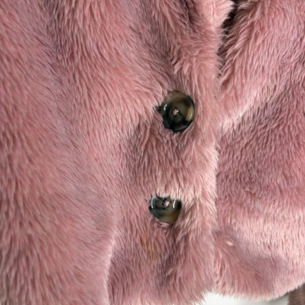 Free People Pink Faux Fur Coat Women’s Small Plush Teddy Shaggy Y2K Boho Jacket - Picture 4 of 8